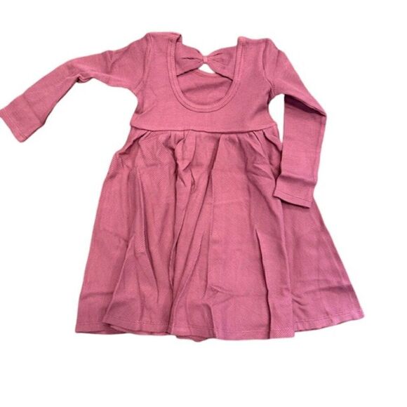 NWOT Loulou Lollipop Tencel Skater Dress Waffle Jersey Mauvewood Bow Size 2T - Picture 3 of 4